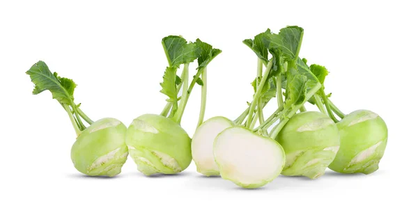 Φρέσκο Kohlrabi Πράσινα Φύλλα Απομονωμένο Λευκό Φόντο Πλήρες Βάθος Πεδίου — Φωτογραφία Αρχείου