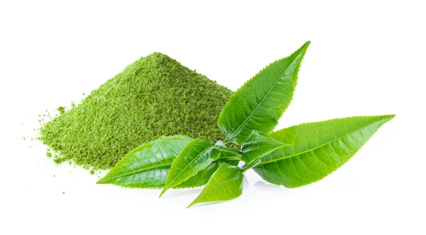 Verde Matcha Istantaneo Con Foglia Sfondo Bianco — Foto Stock