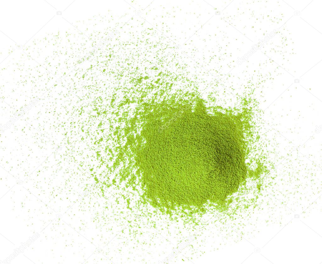 matcha green tea powdwer on white background