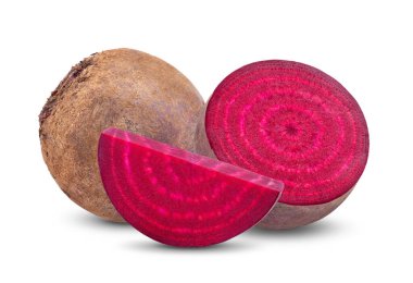  Pancar kökü sebzeleri ve yarım izole edilmiş beyaz arka plan. tam alan derinliği