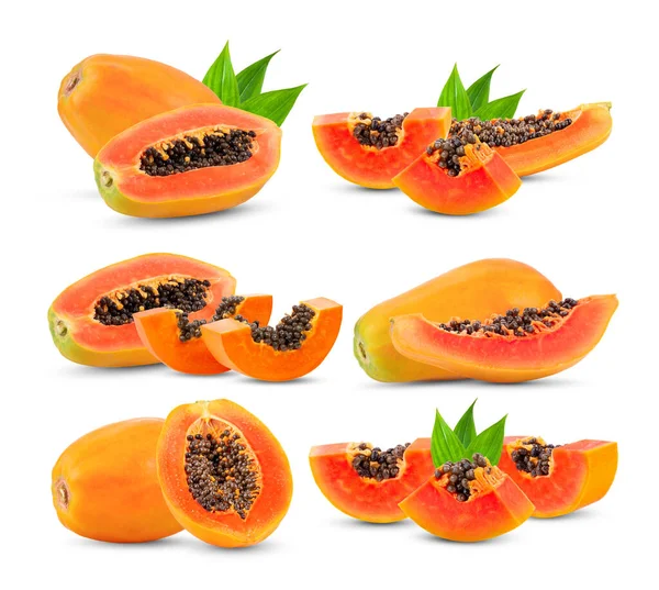 Érett Papaya Gyümölcs Fehér Alapon Izolált Magvakkal Teljes Mélységélesség — Stock Fotó