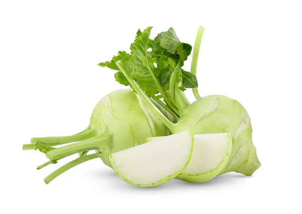 Kohlrabi Med Gröna Blad Isolerad Vit Bakgrund Fullt Skärpedjup — Stockfoto