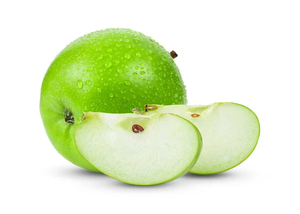Färsk Grön Apple Isolerad Vit Bakgrund Med Vatten Droppe Full — Stockfoto