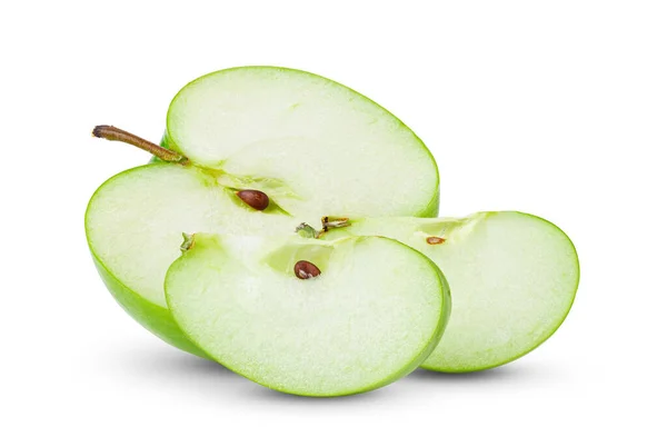 Zelené Půl Jablko Izolované Bílém Pozadí Plná Hloubka Pole — Stock fotografie