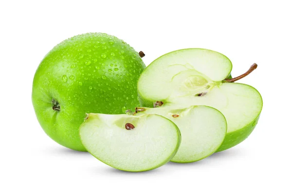 Manzana Verde Fresca Aislada Sobre Fondo Blanco Con Gota Agua —  Fotos de Stock