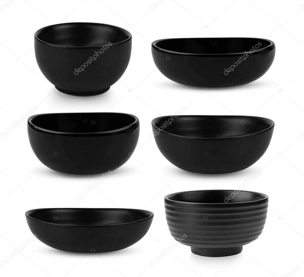 set of black bowl isolated on white background