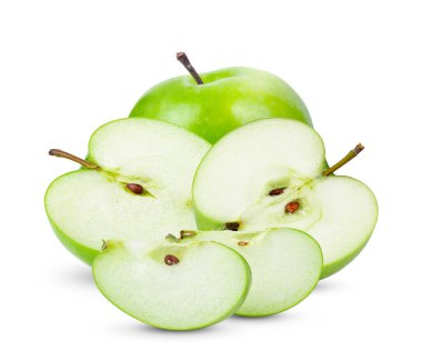 Yeşil Elma Beyaz Arkaplanda Tam Derinlikte İzole Edildi 
