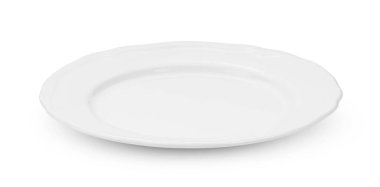 Beyaz arkaplanda izole edilmiş beyaz seramik plaka