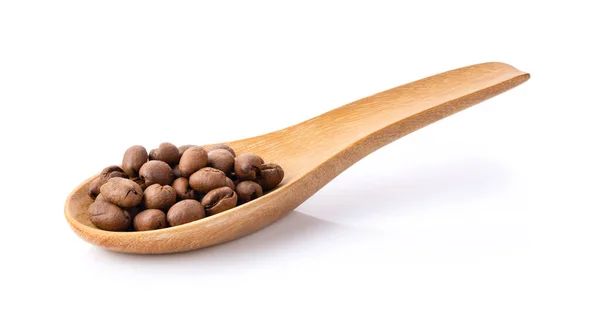 Roasted Coffee Beans Wood Spoon Isolated White Background Full Depth — Stock Photo, Image