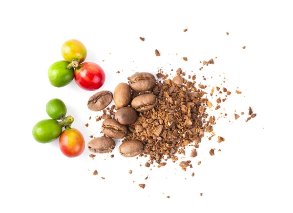 Fresh Coffee Beans Powder Isolated White Background Top View — Stock Photo, Image