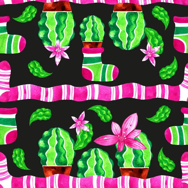 Zökkenőmentes akvarell minta kaktusz. — Stock Fotó