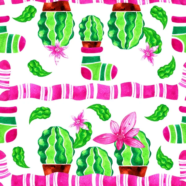 Zökkenőmentes akvarell minta kaktusz. — Stock Fotó
