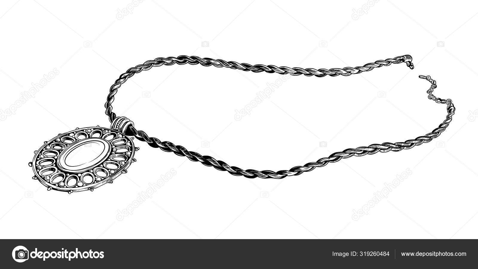 Desenho Vetorial Colar Com Pingente Ilustração Linear Desenhada Mão Uma  Vetor de ©chempina 319260484, image size:1600x900