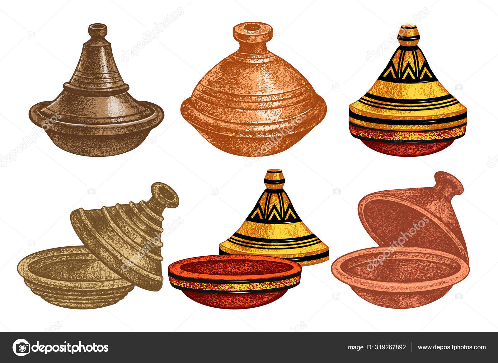 Colección Tagine Cerámica Tradicional Dibujada Mano Ilustración