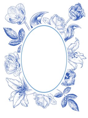 Oval çerçeve çiçeklerle kenarlanmış