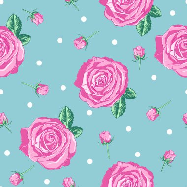 Renkli gül tomurcukları ve çiçeklerle kusursuz desen. El çizimi vektör çizimi.