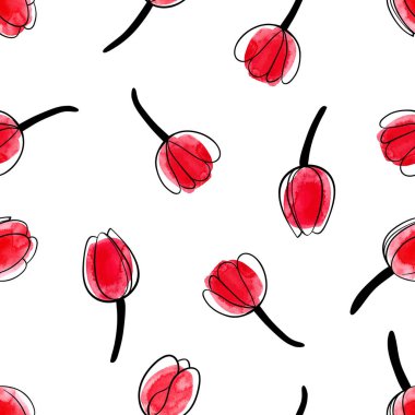 Soluk mavi arka planda dalları olan papatya çiçekleri. Vektörsüz desen. El çizimi çiçek kompozisyonu..