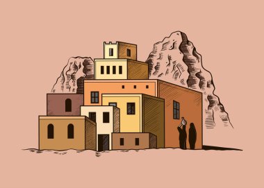 Soluk mavi arka planda dalları olan papatya çiçekleri. Vektörsüz desen. El çizimi çiçek kompozisyonu..