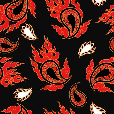  Paisley dikişsiz desen. Siyah arkaplanda vektör dokusu.