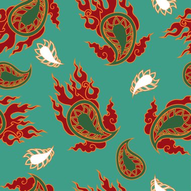 Paisley dikişsiz desen. Turkuaz arkaplanda vektör dokusu.