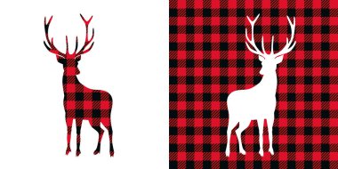 Geyik bufalo ekose seti. Vektör çizimi orman hayvanı. Oduncu Clipart. 