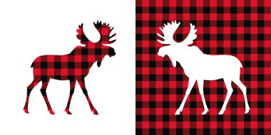 Geyik bufalosu ekose seti. Vektör çizimi orman hayvanı. Oduncu Clipart. 