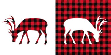 Geyik bufalo ekose seti. Vektör çizimi orman hayvanı. Oduncu Clipart. 