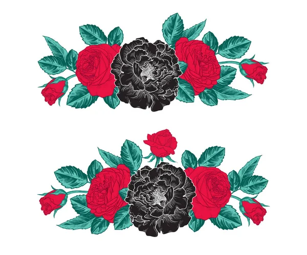 Composición Vectorial Rosas Estilo Vintage Dibujo Mano Elemento Decoración — Vector de stock