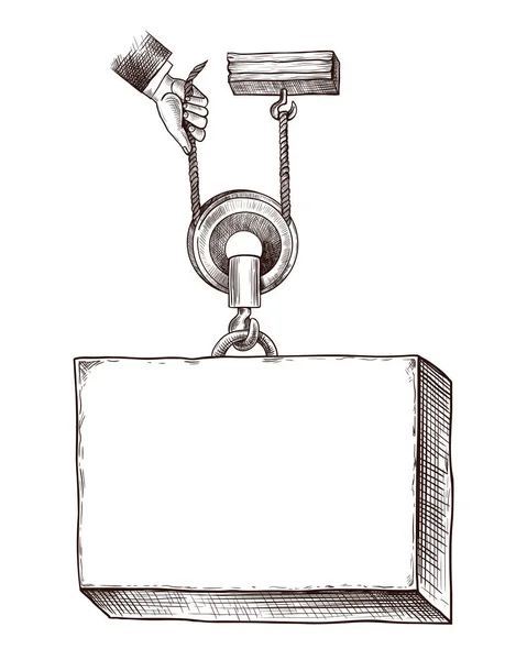 Een Hand Tillen Van Een Stenen Plak Blok Met Behulp — Stockvector
