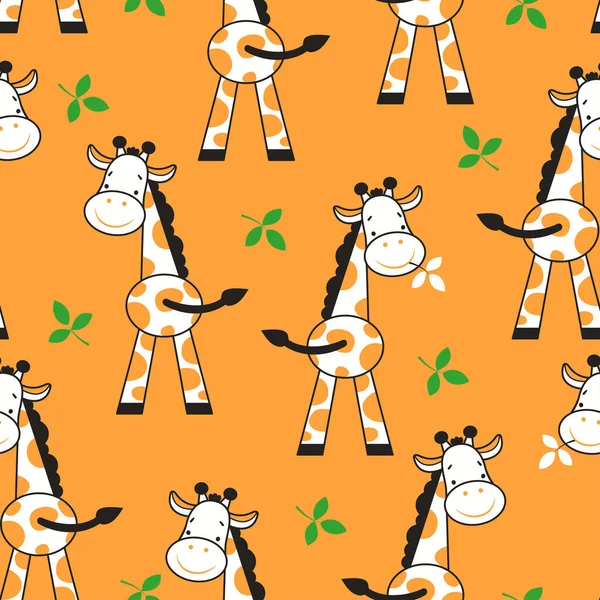 Nahtloses Muster Mit Einer Niedlichen Lustigen Giraffe Rückseite Vektorzeichnung Cartoon — Stockvektor