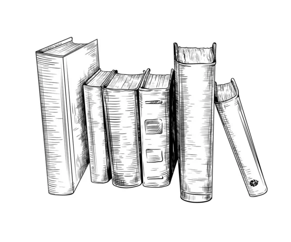 Куча Книг Вертикальном Положении Векторный Рисунок Вручную Винтажном Стиле Скетч — стоковый вектор
