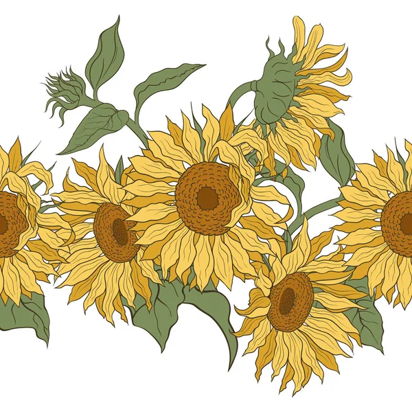 Daisy Květiny Větvičkami Světle Modrém Pozadí Vektorový Hladký Vzor Ručně — Stockový vektor