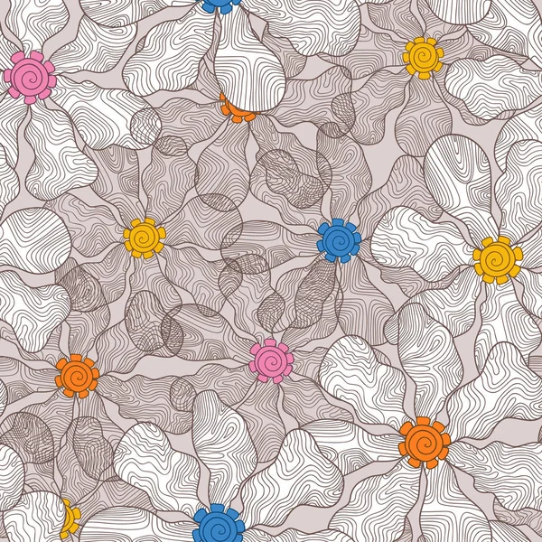 Patrón Sin Costuras Con Flores Extrañas Densamente Situadas Ilustración Vectorial — Archivo Imágenes Vectoriales