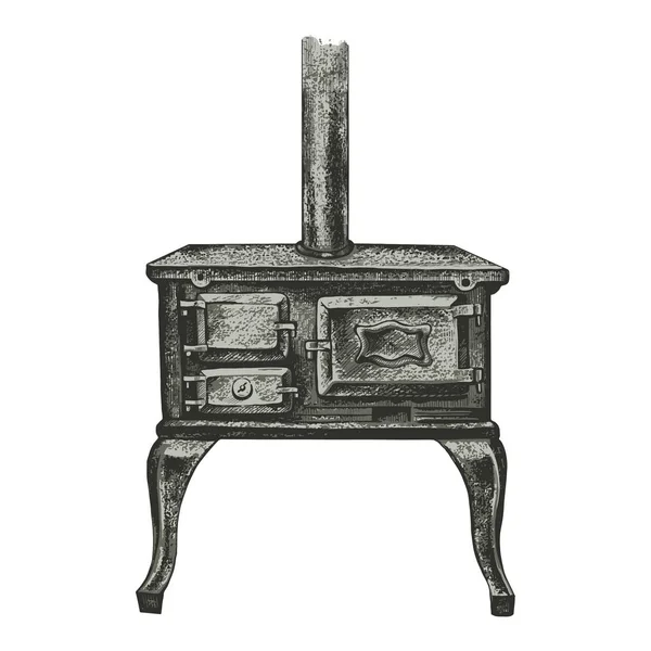 从过去的烤炉 老式铸铁炉灶的矢量画图 复古风格 — 图库矢量图片
