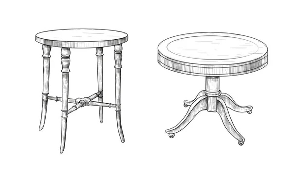 Twee Ronde Koffietafels Handgetekende Vector Vintage Interieur Elementen Cliënt — Stockvector