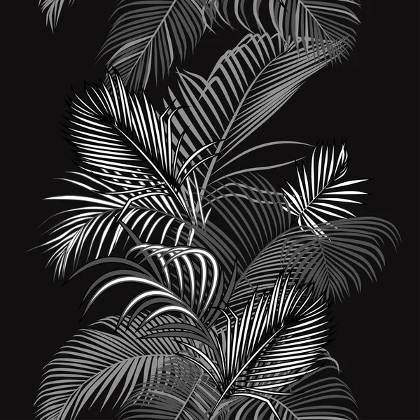 Hojas Palmera Monocromas Patrón Exótico Sin Costuras Sobre Fondo Negro — Vector de stock