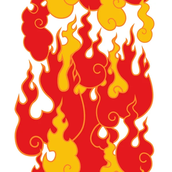 Yangını Beyaz Arka Planda Ateşli Diller Vektörsüz Desen — Stok Vektör