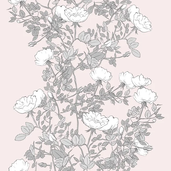 Blühender Rosenstrauch Handgezeichnete Vektor Nahtlose Muster Mit Luxuriösen Rosen Vintage — Stockvektor