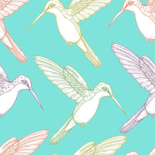 Милі Різнокольорові Колірні Птахи Безшовний Візерунок Літаючими Птахами Пастельних Кольорах — стоковий вектор