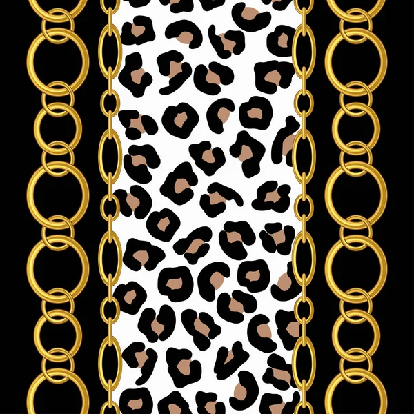 Gold Chains Leopard Skin Vector Seamless Pattern Animal Texture — 图库矢量图片