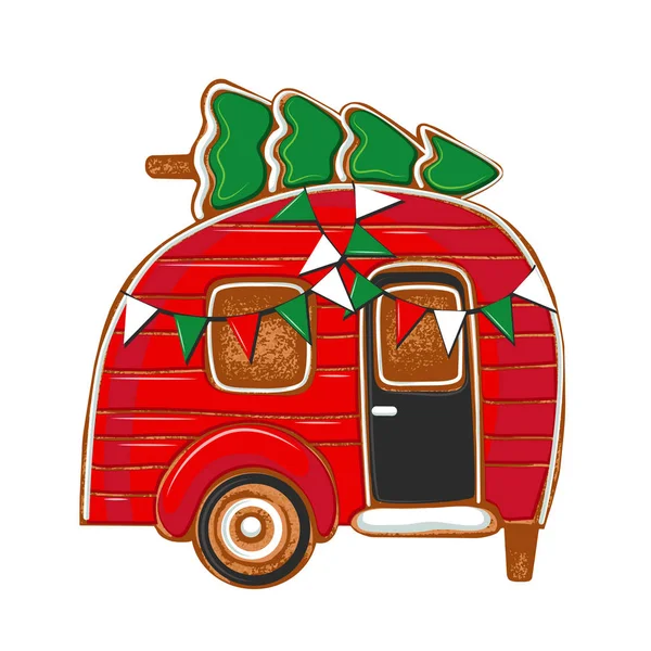 Peperkoek Vorm Van Een Kerst Camper Vector Illustratie Van Vakantie — Stockvector