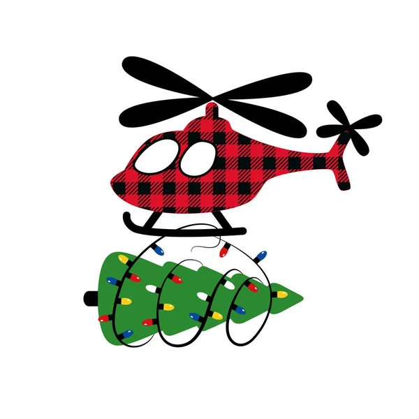 Pequeño Helicóptero Rojo Con Árbol Navidad Una Guirnalda Bombillas Entrega — Archivo Imágenes Vectoriales