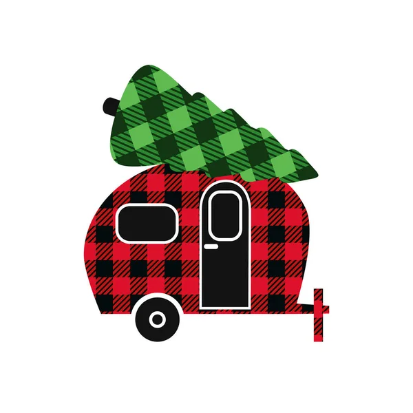 Buffalo Kockás Karácsonyi Lakókocsi Vektor Illusztráció Vidéki Karácsonyi Stílus Elszigetelt — Stock Vector