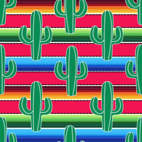 Cactus Verdes Macetas Fondo Una Manta Mexicana Rayas Patrón Inconsútil — Vector de stock