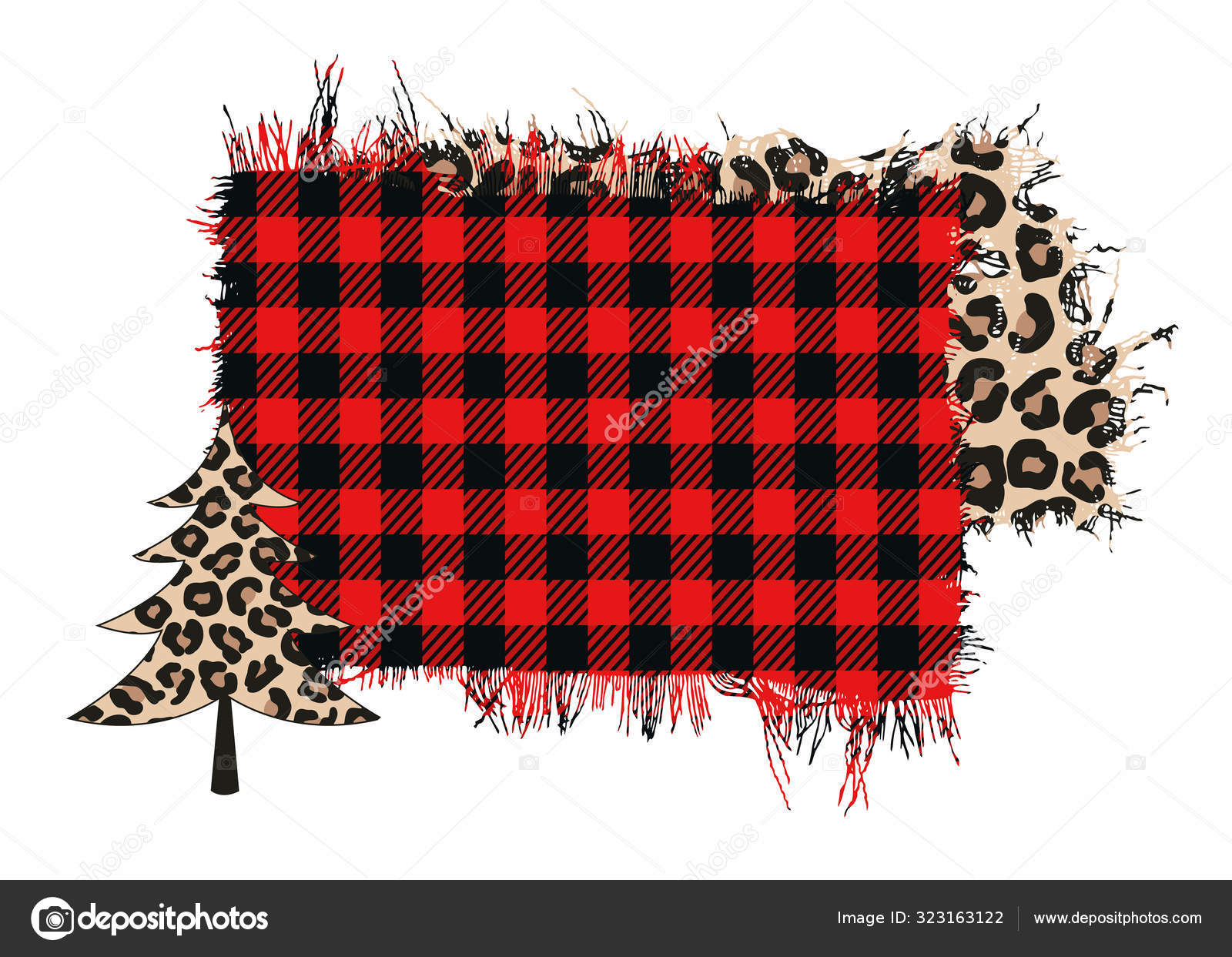 Abstract Frame Christmas Tree Buffalo Plaid Leopard Print Party