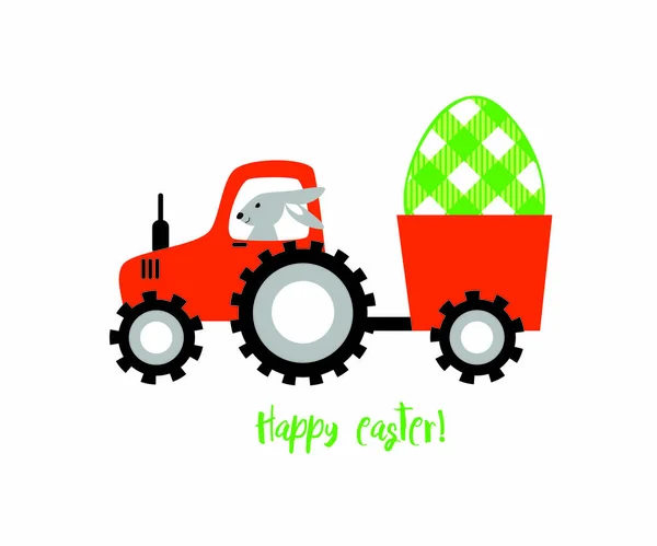 Tavşan Çiftliği Traktör Paskalya Tasarımı Tavşan Paskalya Yumurtası Teslim Ediyor — Stok Vektör