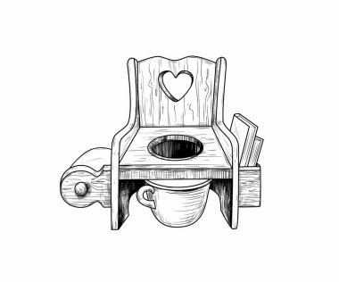 Vintage wood potty chair . Toilet training. Engraved vector sketch. Ink drawing object on a white background. Retro. clipart