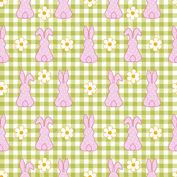 Polka Dots Easter Bunny Silhouette Vista Posteriore Fiori Margherita Uno — Vettoriale Stock