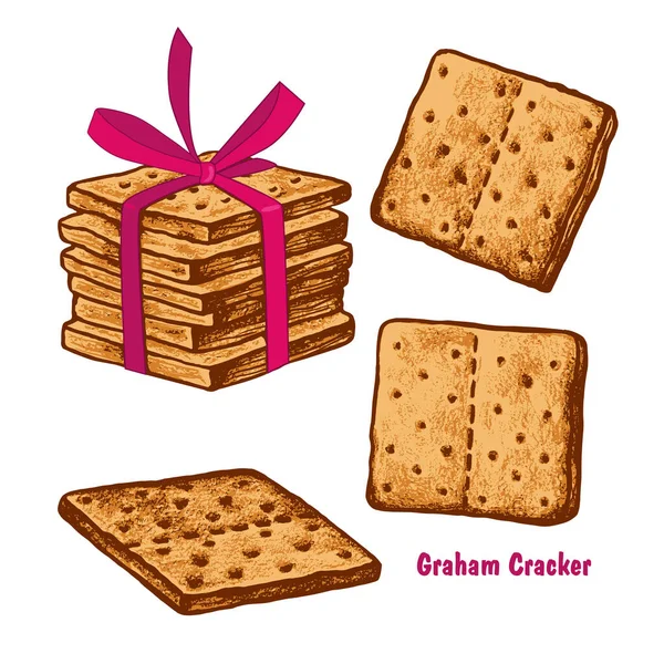 Empilhe Separe Biscoitos Graham Fundo Branco Conjunto Vetorial Cookies — Vetor de Stock
