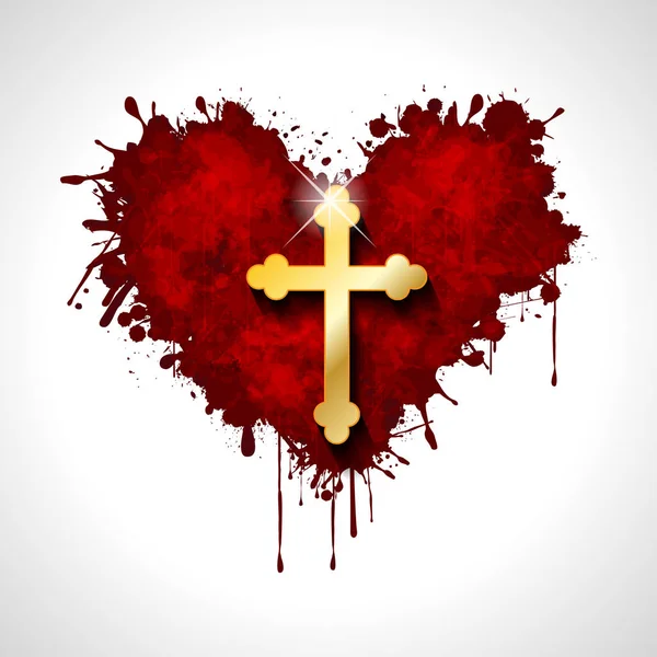 Χριστιανικός Σταυρός στην καρδιά — Διανυσματικό Αρχείο